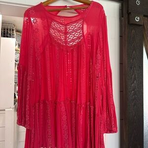 Free People Red Lace Boho Dress